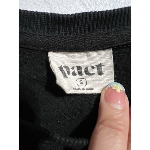 Pact Sweatshirt Small Black Fleece Cropped Crewneck Black Pullover Casual - Picture 2 of 4
